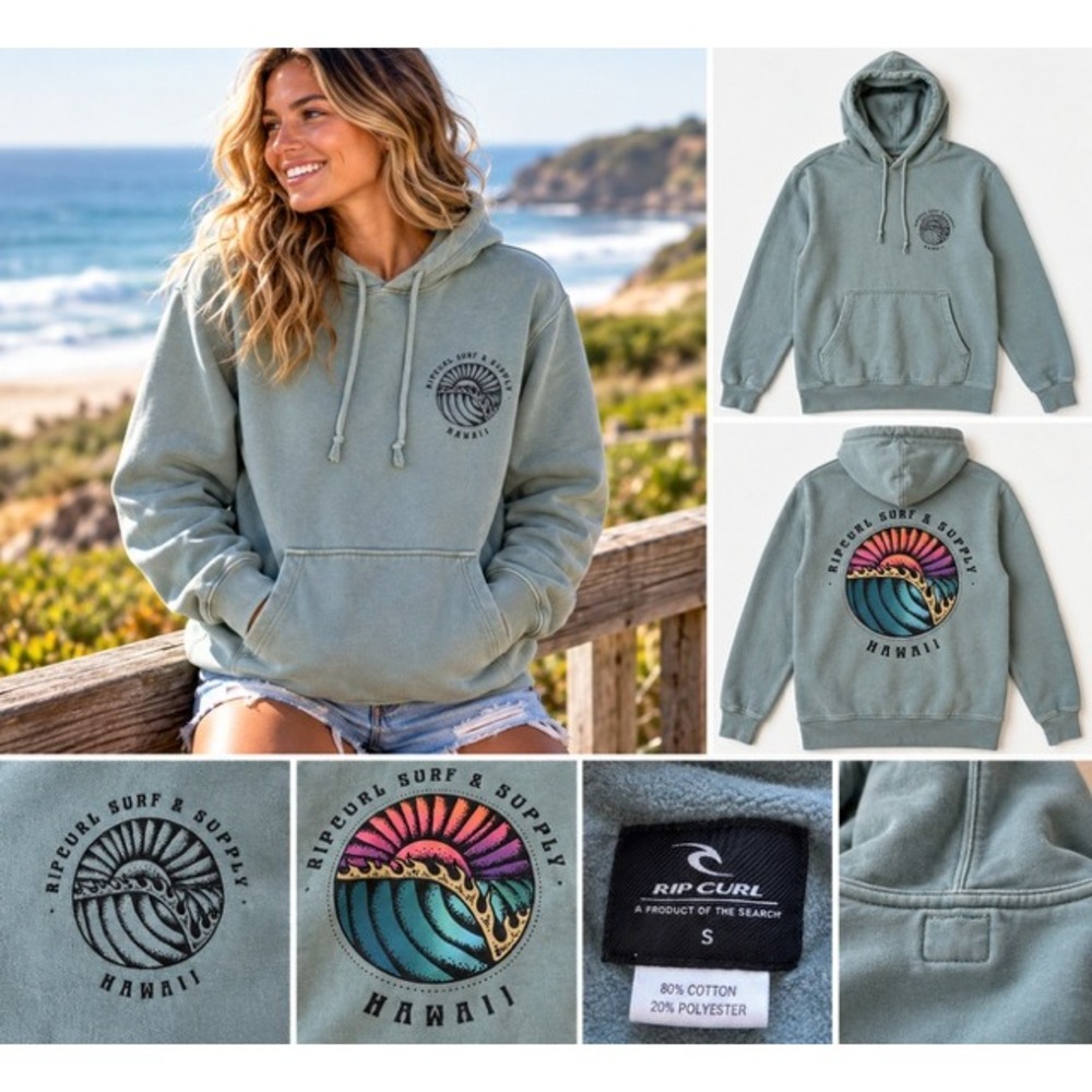 Rip Curl Surf & Supply Hawaii Hoodie Sage Green Small Pullover Sweatshirt Small